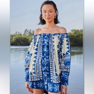 Farm Rio NWT blue and white blouse/cover up